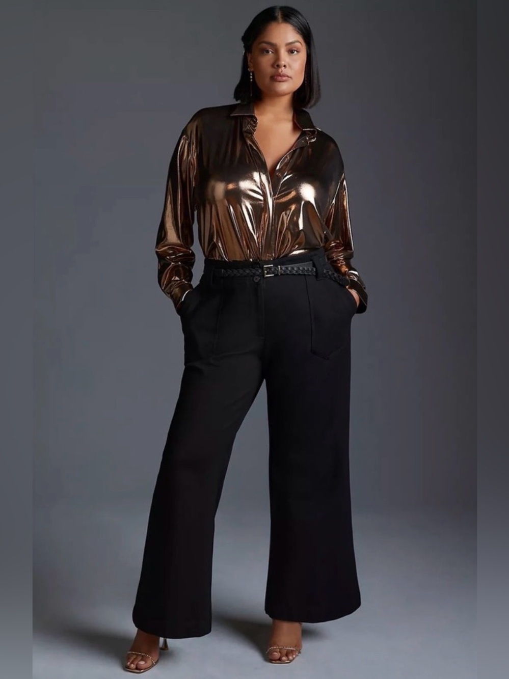 Anthro Maeve Naomi High-Rise Wide-Leg Flare Black Trouser Pant Sz 14